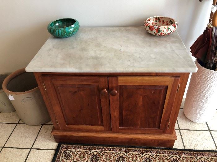 Custom Made Cherry Wood Cabinet with Marble Top