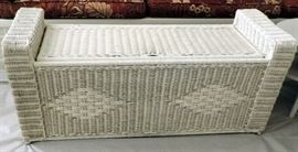 White Wicker Bench with Storage