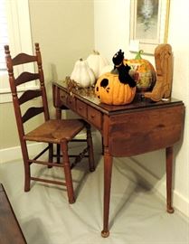 Mid Century Modern Ethan Allen Drop Leaf Table and Rush Seat Ladder Back Chair