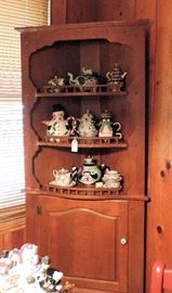 Mid Century Modern Ethan Allen Corner Cabinet and Teapots