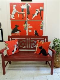 Red Bench, Dog Art and Dog Pillows
