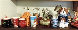 Cookie Jar and Christmas Mugs