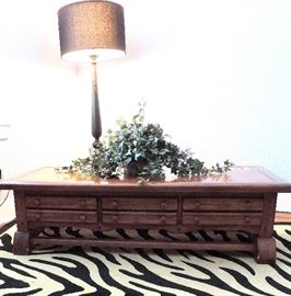 Coffee Table with Drawers and Zebra Style Rug