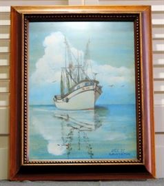 Original Painting of Galveston, Texas Shrimp Boat "El Cid" by Rex, 1975