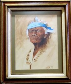 Native American Indian Original Water Color by Rex, Galveston Artist
