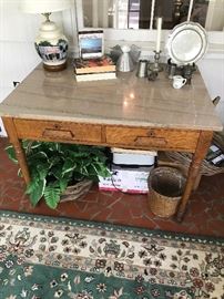 Vintage marble top oak desk