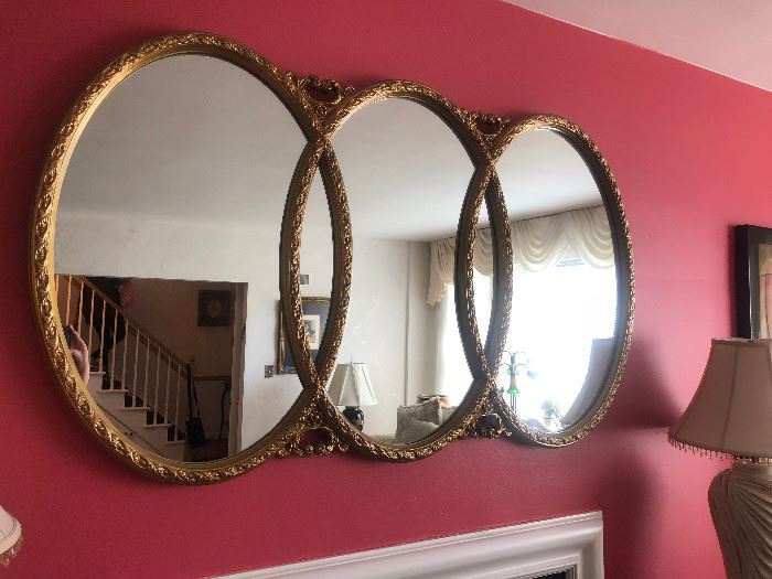 Huge Vintage Triple Mirror, Room sized#gold Baroque Mirror