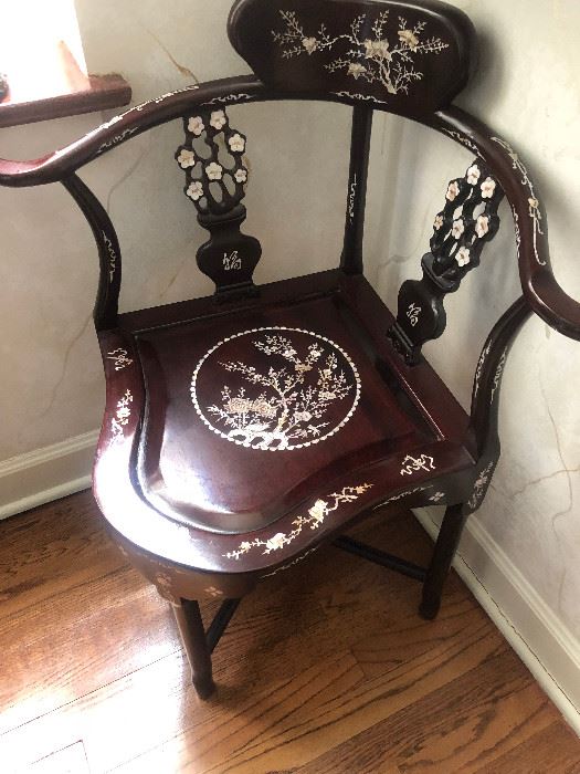Rosewood Corner chair with mother of pearl decor