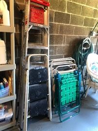 Ladders, vintage lawn chairs