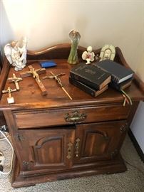 Walnut Night stand and HolyCrosses, Bibles 