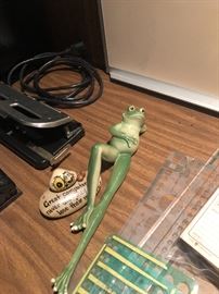 Office supplies and friendly long legged frogs