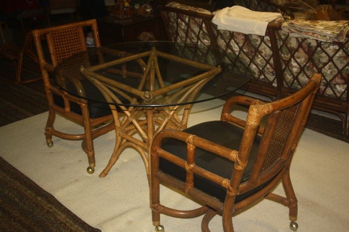 GLASS TOP BAMBOO TABLE SET
