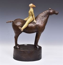 Jillian Banks Bronze  The Search (nude figure on a horse)
18" tall, from an edition of 9
signed