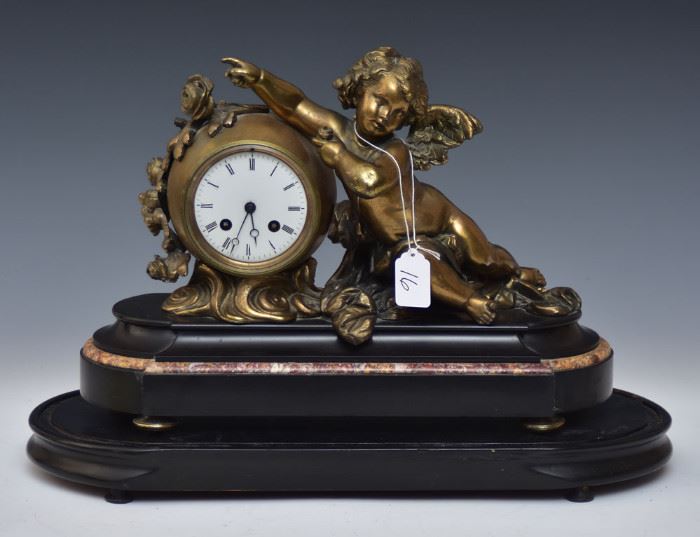 French Bronze and Marble Mantel Clock