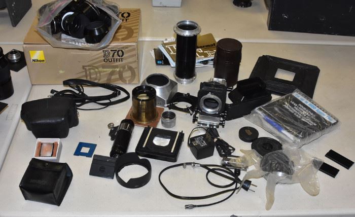 Group of Camera, Lenses and Accessories
including Hasselblad 1000F camera, Nikon 'F' 
cameras (2), Nikkor Zoom auto lens and much
more.