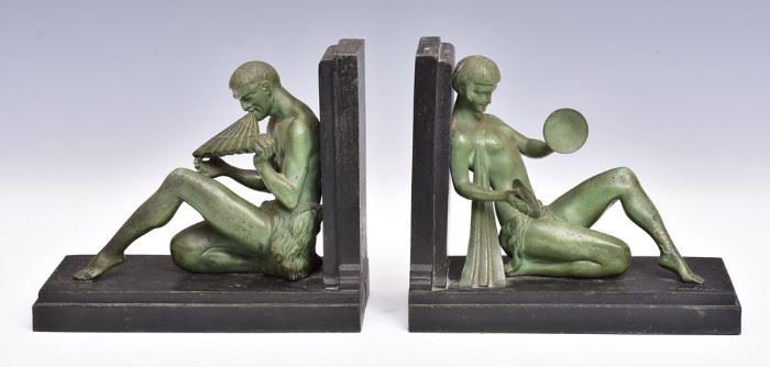 French Art Deco Figural Bookends
each 8" long, 6 3/4" high
both signed with Paris, France stamp
circa 1925
