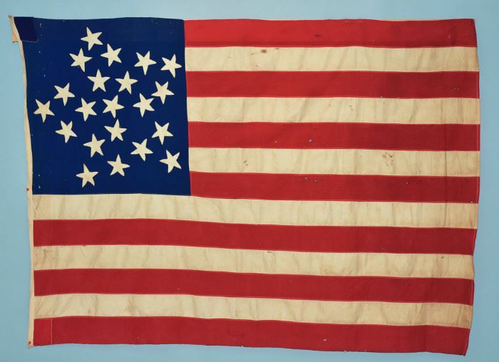 Abolitionist Flag 21 Star
72" x 53", circa 1860
consigned by descendants of the maker, 
Eliza (Houpt) Dilley (1831-1914) of 
Wilkes Barre, Pennsylvania