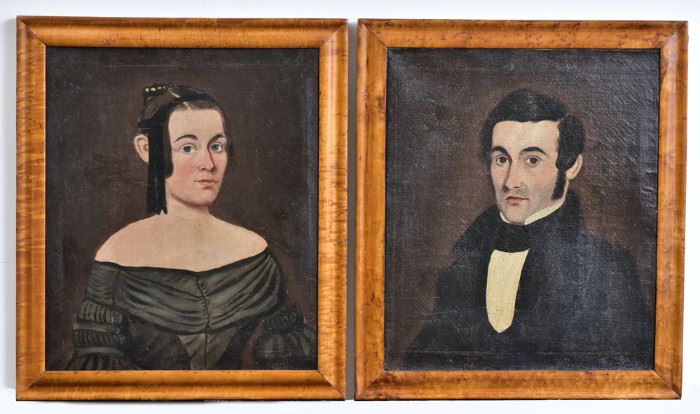 Pair of Prior/Hamlin School Portraits
each 25" x 21" oil on canvas
circa 1850