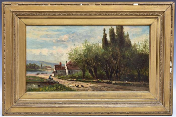 Frank Shapleigh
Lakeside Cottages
10" x 18" oil on canvas
signed and dated 1848 lower right