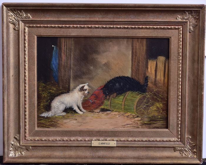 Edward Armfield (2)
Chasing A Mouse and Chasing A Mouse II
each 10" x 14" oil on canvas
unsigned with artist plaque on frames