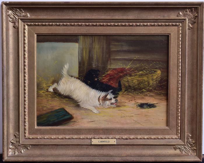 Edward Armfield (2)
Chasing A Mouse and Chasing A Mouse II
each 10" x 14" oil on canvas
unsigned with artist plaque on frames