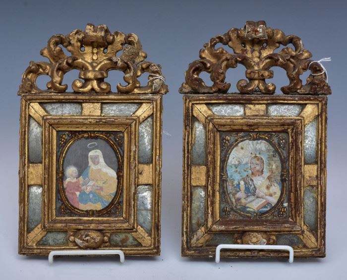 Pair Of Reverse Painted Devotional Pictures