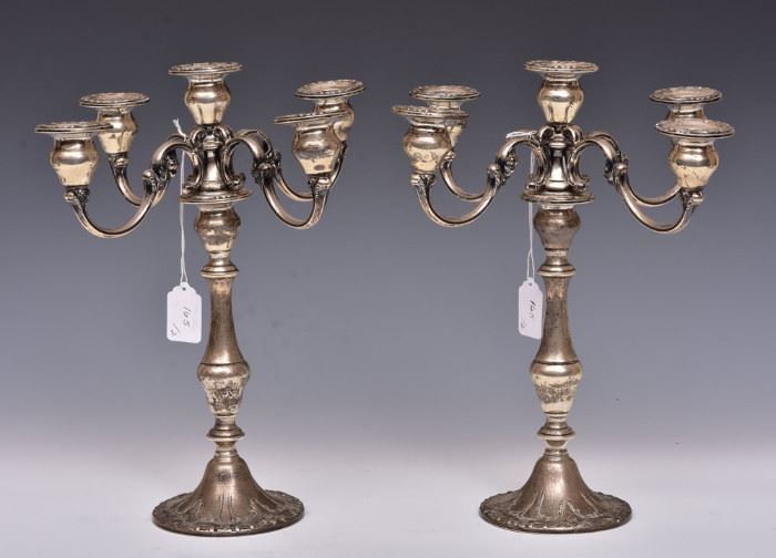 Pair of Gorham Sterling Silver 5 Light Candelabras