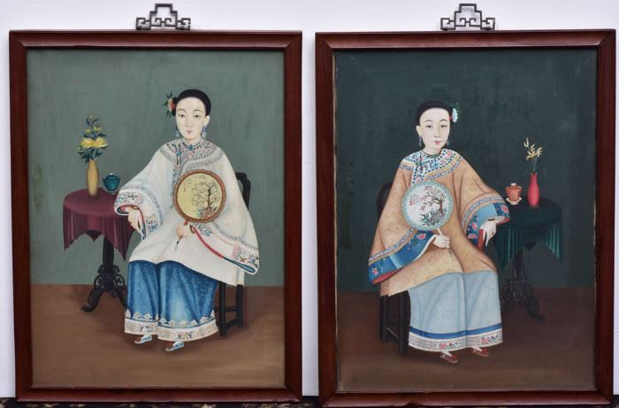Chinese School (2)
Woman In Gold and Woman In White
each 23" x 17 3/4" (sight) oil on canvas