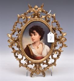 German Painted Porcelain Plaque
Portrait Of A Young Girl
6 3/4" x 5", signed Wagner lower left