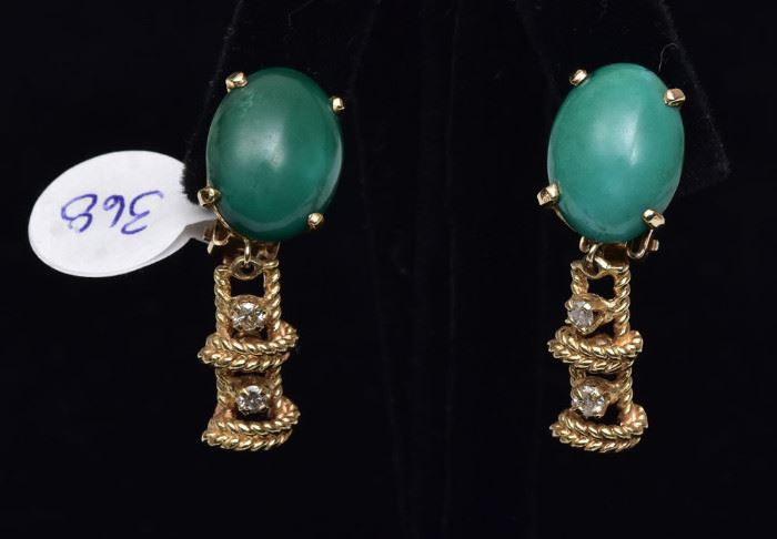 14k Gold Turquoise and Diamond Earrings