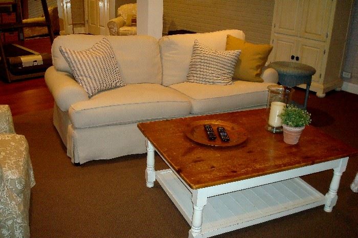 Lexington off white sofa, & Arhaus coffee table