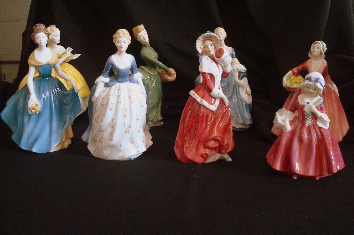 Seven vintage Royal Doulton figurines including; Christmas Morn, Janet, Hilary, Grace, Alison, Lavinia, Melanie and The Last Waltz.