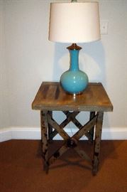 Metal and heavy wood top RR lamp table.