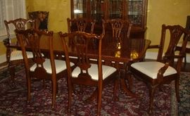 Mahogany dining table, chairs - Maitland Smith