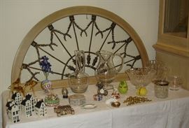 Arched window, KLM houses, Waterford "Balmoral" bowl, Tiffany bowl, glass giraffes
