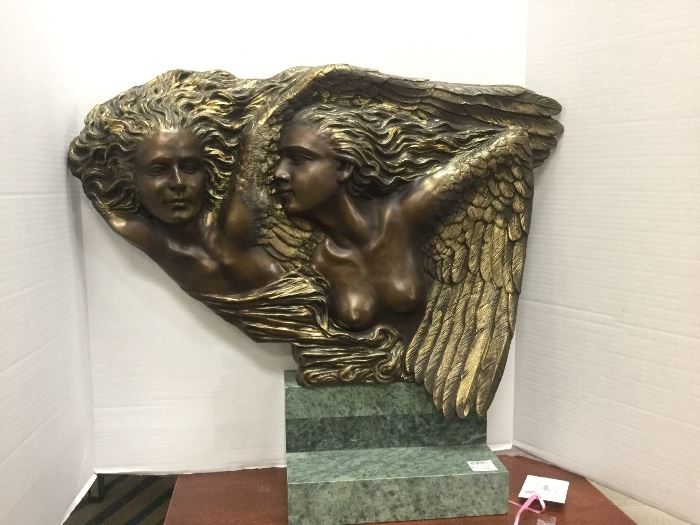 BILL MACK BRONZE AND MARBLE STATUE OF TWO WOMEN NUDES