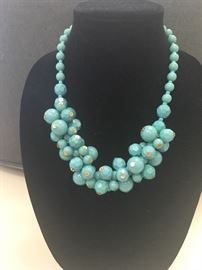 Vintage Turquoise and Gold Clustered Necklace