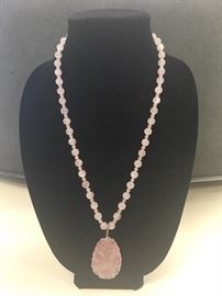 Vintage Pink Quartz Necklace with Medalion