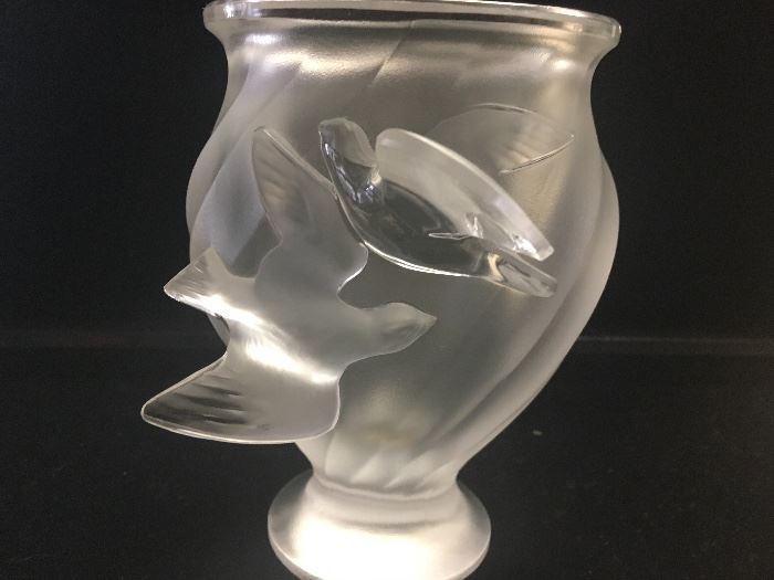 Lalique Frosted Sparrow Vase