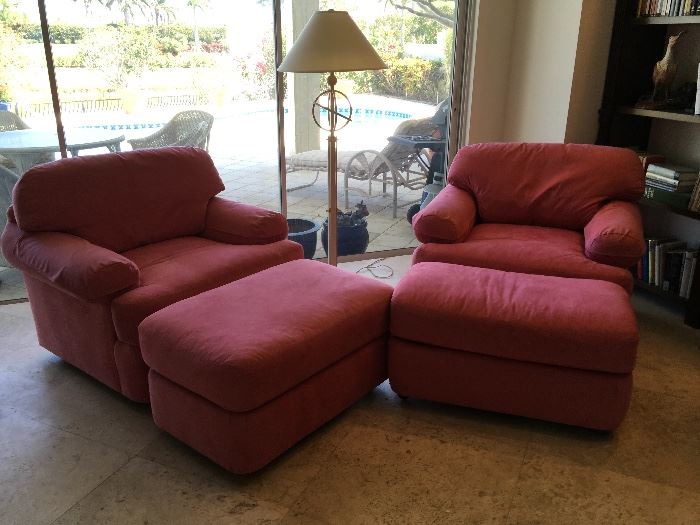 2 Pink HendredonMicrofiber Cuddle Chairs with Ottomans