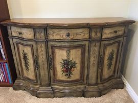 side cabinet embellished with hand drawing. matching with next diner table set and bar stool. L/145" x W/45" x H/94"