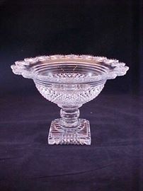 Very sharp cut glass pedestal bowl.  1 of 2