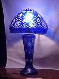 Large Cobalt blue cut to clear lamp.