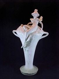 Amphora pottery vase w/lady figurine.