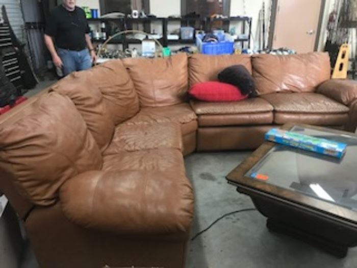 Leather style sectional sofa