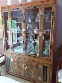 Stunning! Asian Motif china cabinet with brass accents by Lane