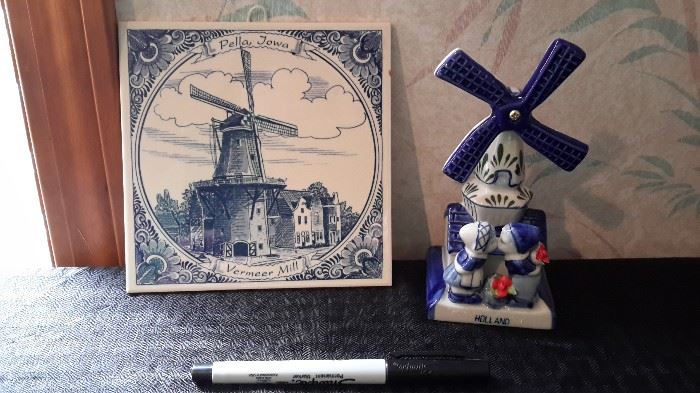 Beautiful hanging tile and windmill (that turns!) figurine from Holland.