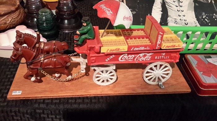 Like new vintage Coca-Cola cart and horses.