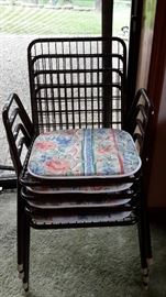 4 metal patio chairs with cushions. Excellent condition.