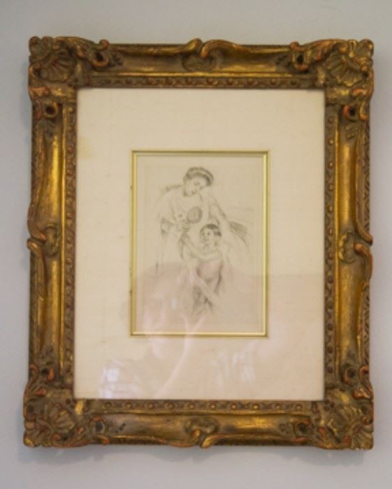 Mary Cassast, circa 1905. Looking into the hand mirror no.3 Breeskin 202. Gilt wood carved frame Louis XIV style.  